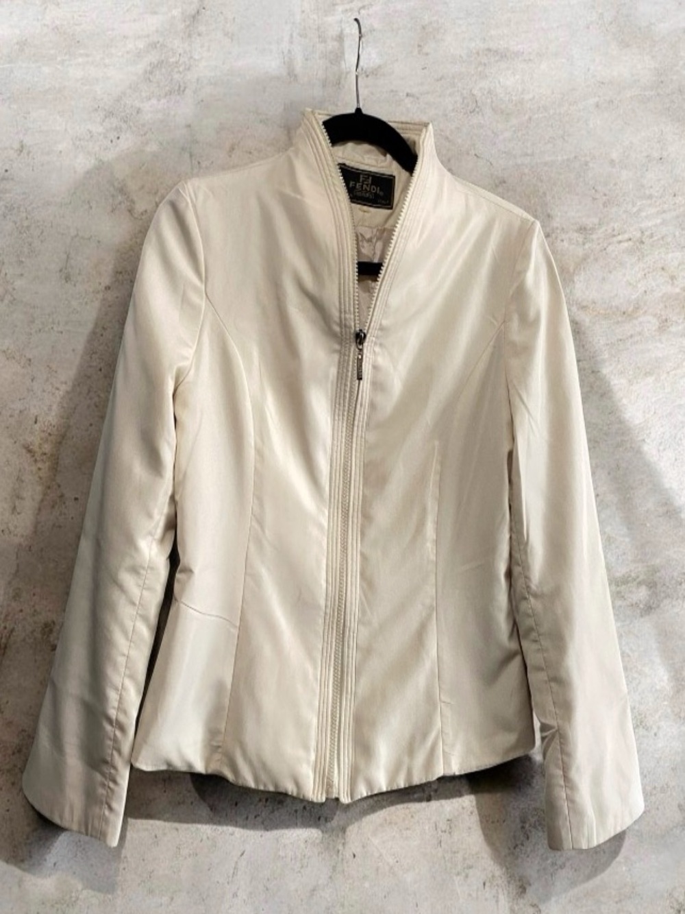 Fendi Ivory Italian Made Mock Neck Satin Silky Classic Size S